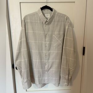 Billy Reid Arnie Oxford Plaid White Gray Men’s Shirt XL